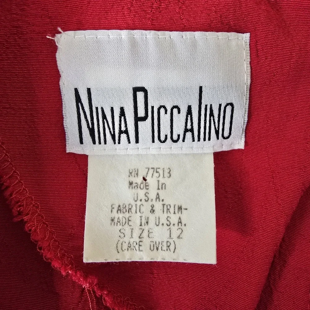 Nina Piccalino 2 Piece Pants Suit Womens Size 12 Red 100% Rayon Vintage USA Made